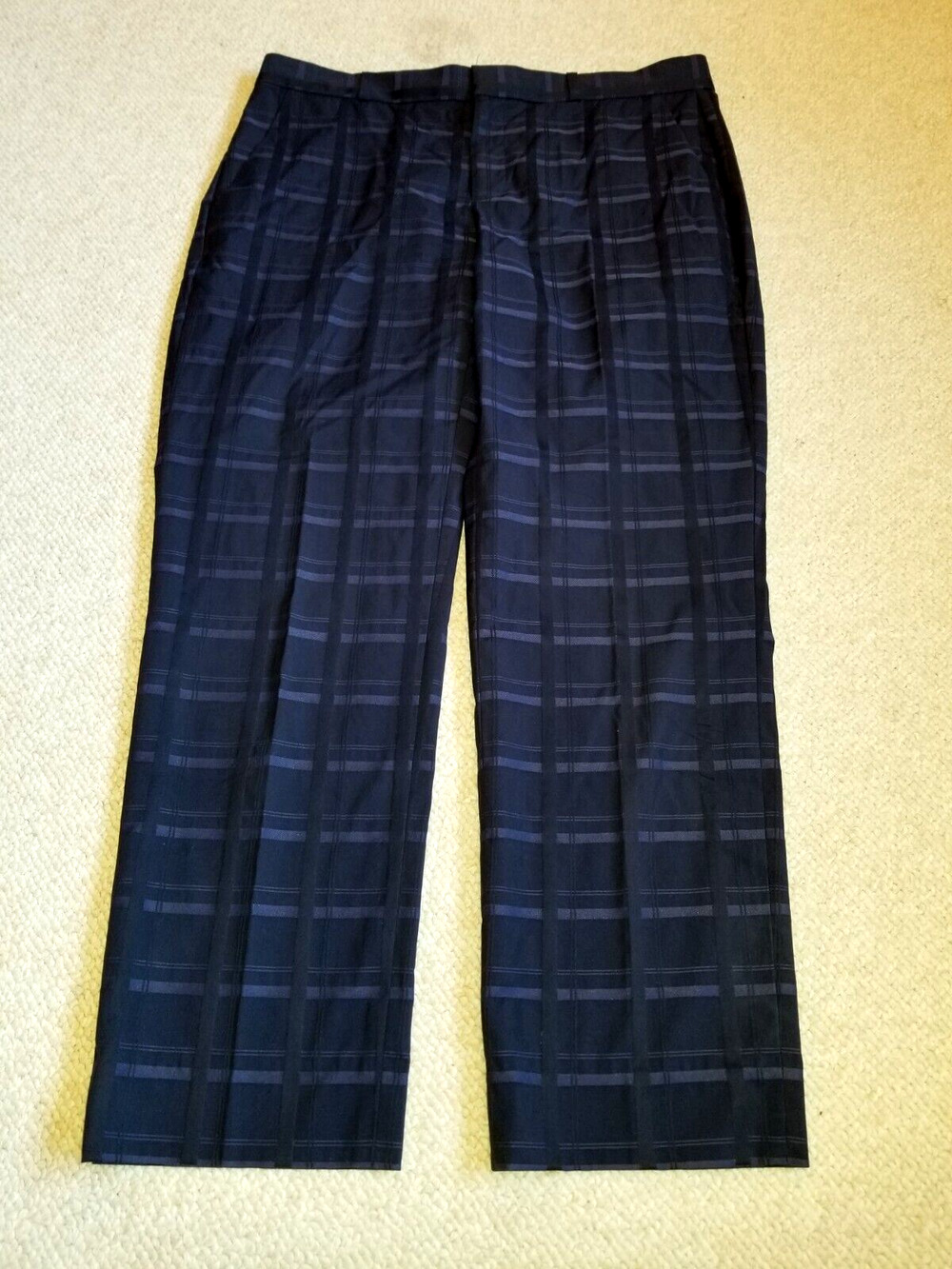 Womens Pants-BANANA REPUBLIC-navy check cotton stretch "Avery" straight leg-8
